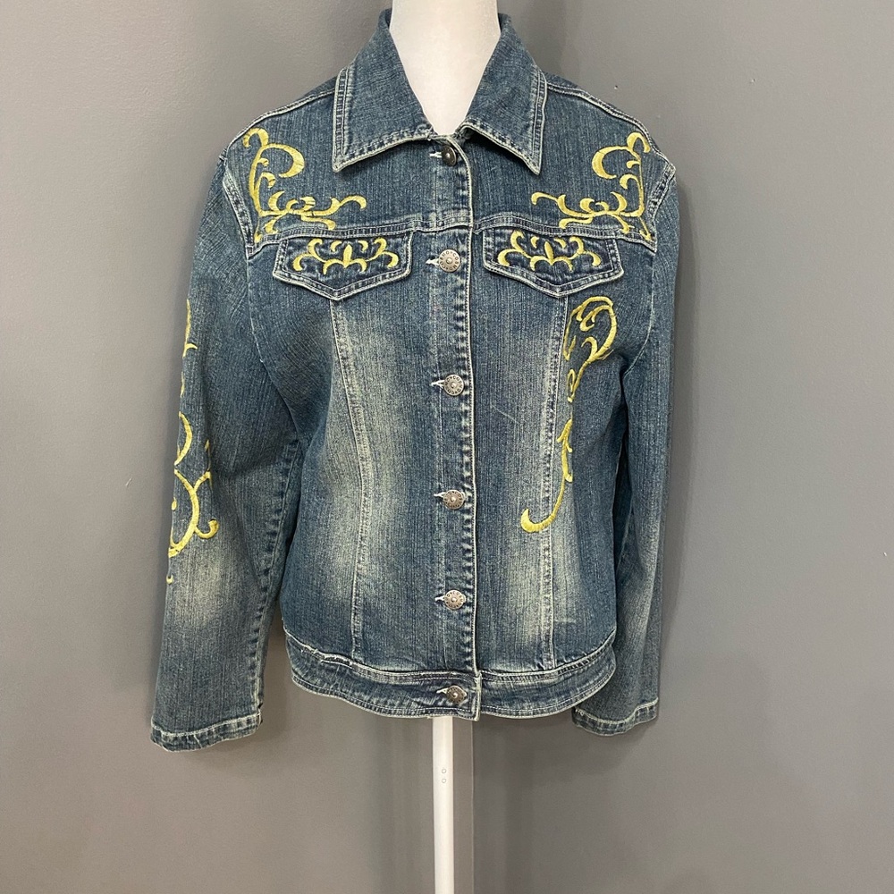 Cosmopolitan Blue Jean Jacket with Yellow Embroidery